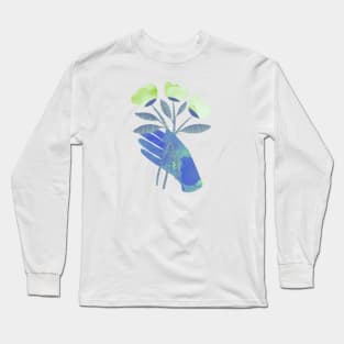 Blue hand with green flowers for you Long Sleeve T-Shirt